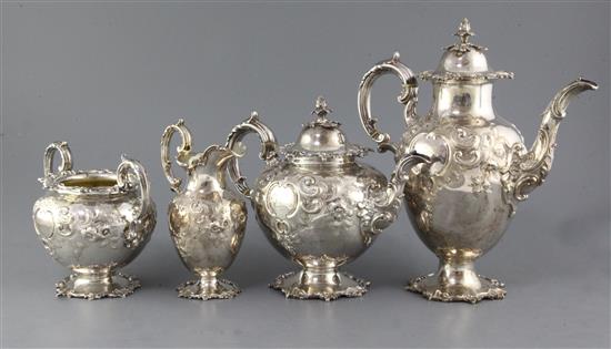 A Victorian silver four piece tea and coffee service by Edward & John Barnard, gross 83 oz.